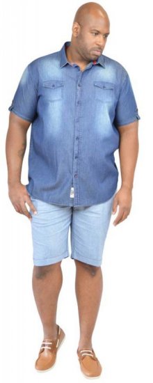 D555 DESTIN Twin Pocket Short Sleeve Vintage Denim Shirt - Hemden - Overhemden Grote Maten Heren