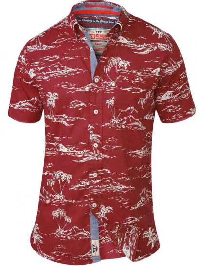 D555 NESTOR Hawaiian Print Shirt Red - Hemden - Overhemden Grote Maten Heren