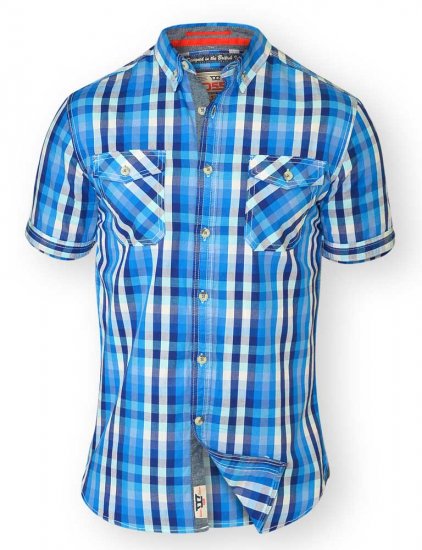 D555 EMANUEL Short Sleeve Turq & Blue Shirt - Hemden - Overhemden Grote Maten Heren