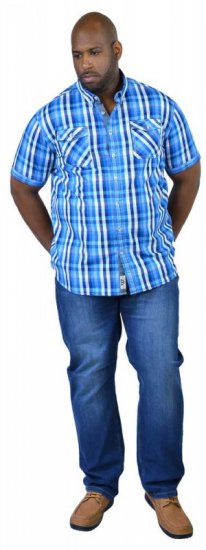 D555 EMANUEL Short Sleeve Turq & Blue Shirt - Hemden - Overhemden Grote Maten Heren