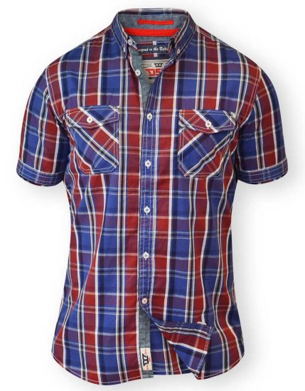 D555 ELIAS Short Sleeve Blue & Red Check Shirt - Hemden - Overhemden Grote Maten Heren