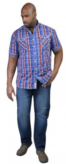 D555 ELIAS Short Sleeve Blue & Red Check Shirt - Hemden - Overhemden Grote Maten Heren