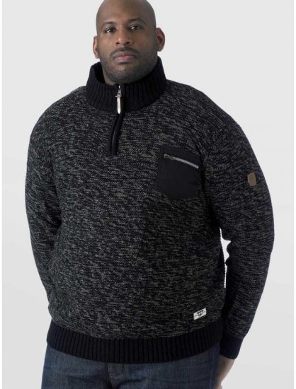 D555 REMINGTON Sweater With Woven Zipper Chest Pocket Black/Charcoal - Sweaters & hoodies - Sweaters & Hoodies Grote Maten Heren