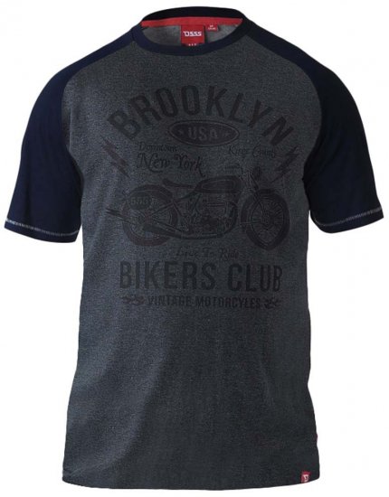 D555 HIRALDO Brooklyn Bikers Club T-Shirt Charcoal/Black - T-shirts - Grote Maten T-shirts Heren