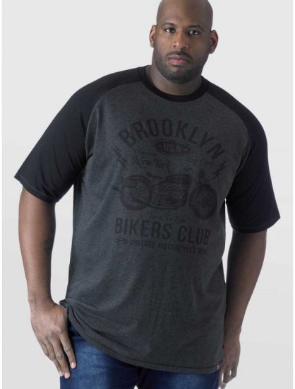 D555 HIRALDO Brooklyn Bikers Club T-Shirt Charcoal/Black - T-shirts - Grote Maten T-shirts Heren