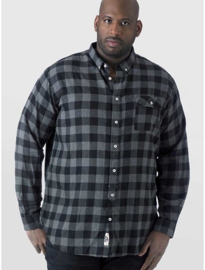 D555 Lawton LS Flannel Shirt Grey - Hemden - Overhemden Grote Maten Heren