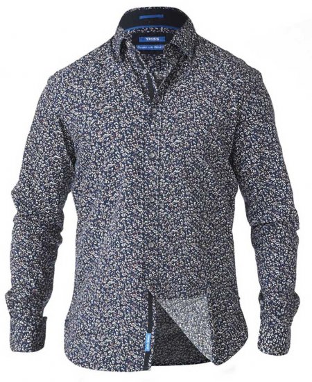 D555 Radcliff LS Printed Shirt Navy - Hemden - Overhemden Grote Maten Heren