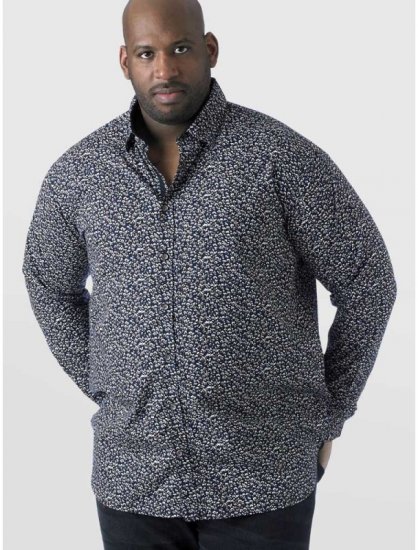 D555 Radcliff LS Printed Shirt Navy - Hemden - Overhemden Grote Maten Heren