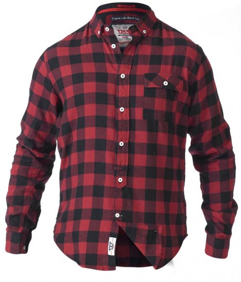 D555 Lawton LS Flannel Shirt Red - Hemden - Overhemden Grote Maten Heren