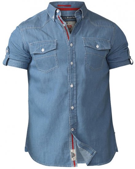 D555 Nathan Short Sleeve Shirt Blue - Hemden - Overhemden Grote Maten Heren
