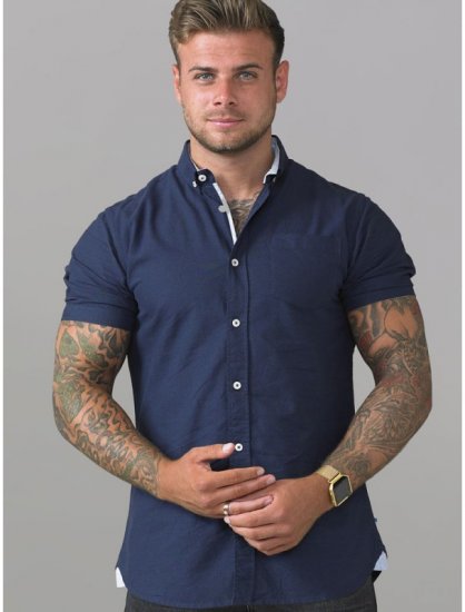 D555 Norman Short Sleeve Oxford Shirt Navy - Hemden - Overhemden Grote Maten Heren