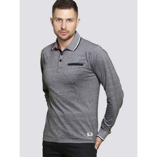 D555 Brockville Long Sleeve Polo Grey - Polo shirts - Grote Maten Poloshirts Heren