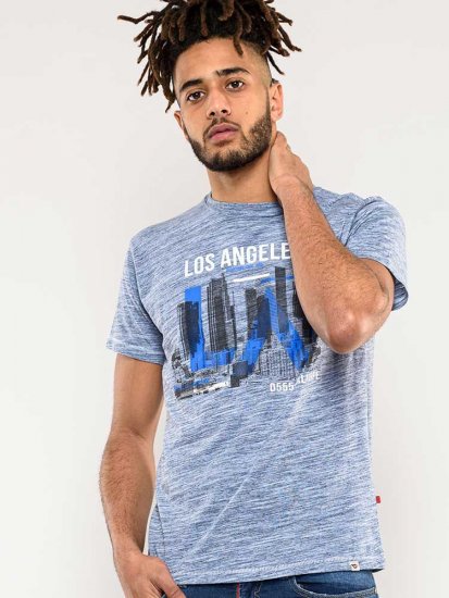 D555 Hobart LA Printed T-Shirt Blue - T-shirts - Grote Maten T-shirts Heren