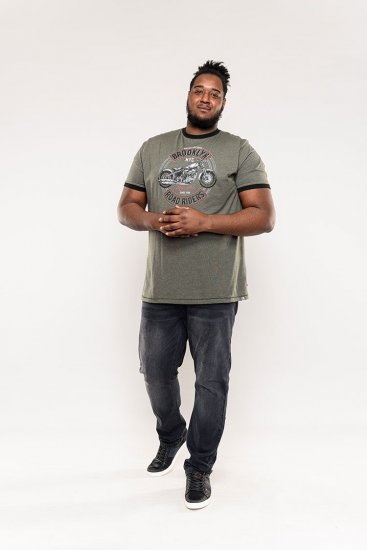 D555 Hereford Brooklyn Motorbike Printed Ringer T-Shirt Khaki - T-shirts - Grote Maten T-shirts Heren