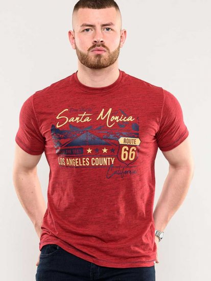 D555 Brisbane Santa Monica Route 66 Printed T-Shirt Red - T-shirts - Grote Maten T-shirts Heren