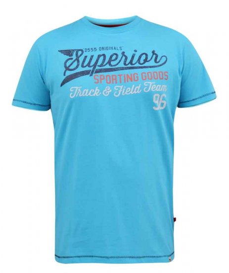 D555 Rushden Superior Printed T-Shirt Turquoise - T-shirts - Grote Maten T-shirts Heren