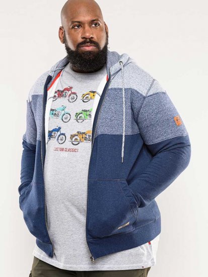 D555 Columbus Cut And Sew Panelled Zip Through Hoody Blue - Sweaters & hoodies - Sweaters & Hoodies Grote Maten Heren