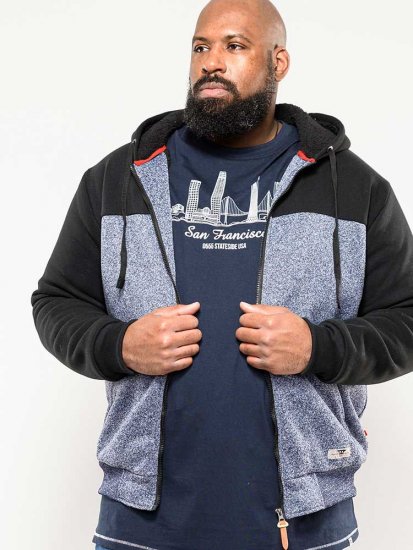 D555 Allen Zip Through Hoody With Sherpa Lining - Sweaters & hoodies - Sweaters & Hoodies Grote Maten Heren