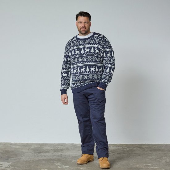 North Latitude 63144 Fjell Reindeer Knit Navyblauw - Sweaters & hoodies - Sweaters & Hoodies Grote Maten Heren