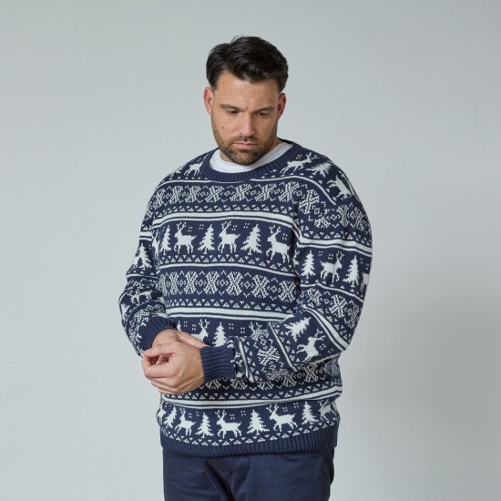 North Latitude 63144 Fjell Reindeer Knit Navyblauw - Sweaters & hoodies - Sweaters & Hoodies Grote Maten Heren