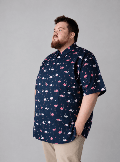 Kam Jeans 6068 Flamingo Short Sleeve Shirt Navy - Hemden - Overhemden Grote Maten Heren