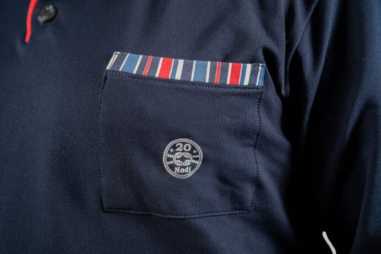 20 Nodi Long Pajamas in Stretch Fleece Cotton with Serafino Collar and Jacket with Pocket and Side Slits Navy - Pyjama's en Loungewear - Grote Maten Pyjama Heren
