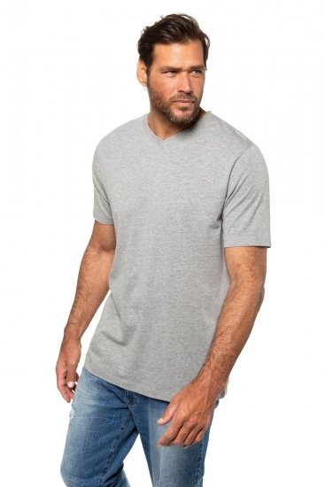 JP1880 702415 T-shirt met V-hals Grijs gemêleerd - T-shirts - Grote Maten T-shirts Heren