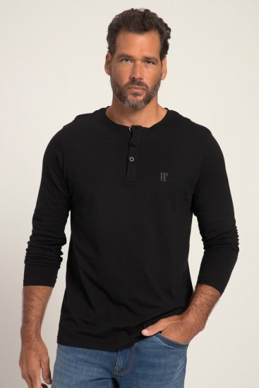 JP1880 702555 Henley T-shirt met lange mouwen Zwart - T-shirts - Grote Maten T-shirts Heren