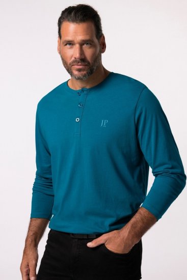 JP1880 Henley T-shirt Long Sleeve Blue - T-shirts - Grote Maten T-shirts Heren