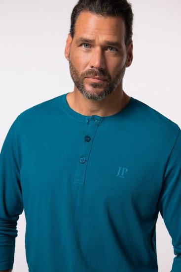 JP1880 Henley T-shirt Long Sleeve Blue - T-shirts - Grote Maten T-shirts Heren