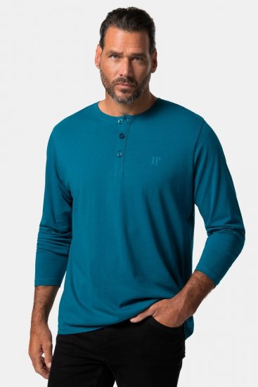 JP1880 Henley T-shirt Long Sleeve Blue - T-shirts - Grote Maten T-shirts Heren