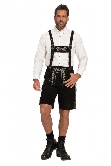 JP1880 Genuine Leather Traditional Lederhosen Shorts Black - Shorts - Grote Maten Korte Broeken Heren