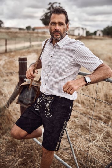 JP1880 Modern Fit Check Print Short Sleeve Shirt Grey - Hemden - Overhemden Grote Maten Heren