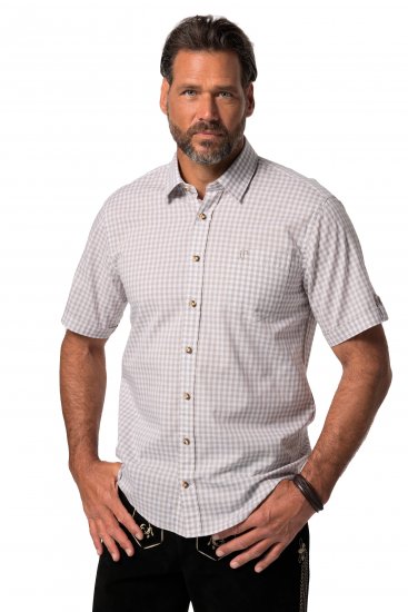 JP1880 Modern Fit Check Print Short Sleeve Shirt Grey - Hemden - Overhemden Grote Maten Heren