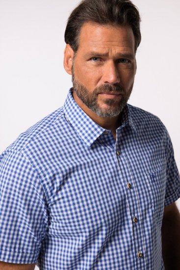 JP1880 Short Sleeve Check Print Traditional Shirt Blue - Hemden - Overhemden Grote Maten Heren