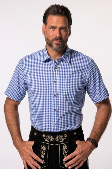 JP1880 Short Sleeve Check Print Traditional Shirt Blue - Hemden - Overhemden Grote Maten Heren