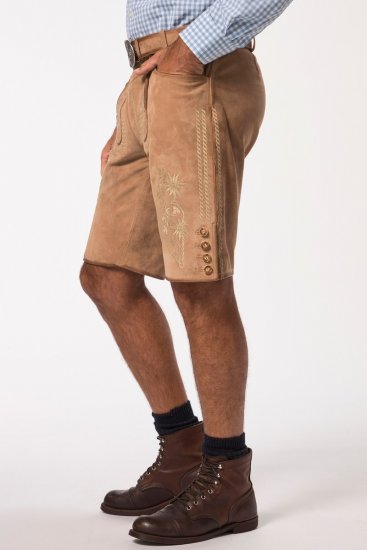 JP1880 Premium Goat Suede Staghorn Embroidery Shorts Leather Brown - JP1880 - JP1880 Grote Maten voor Heren
