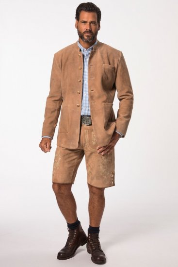 JP1880 Premium Goat Suede Staghorn Embroidery Shorts Leather Brown - JP1880 - JP1880 Grote Maten voor Heren