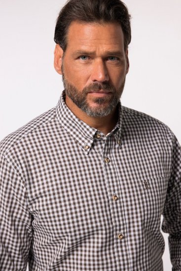 JP1880 Long Sleeve Check Print Traditional Shirt Brown - Hemden - Overhemden Grote Maten Heren