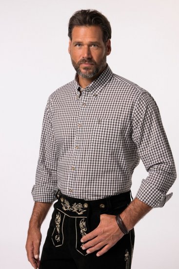 JP1880 Long Sleeve Check Print Traditional Shirt Brown - Hemden - Overhemden Grote Maten Heren