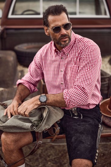 JP1880 Modern Fit Button-Down Collar Long Sleeve Check Shirt Light Red - Hemden - Overhemden Grote Maten Heren