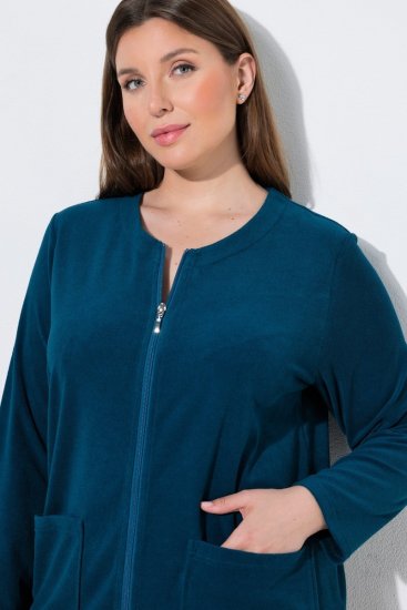 Ulla Popken 749967 Badstof badjas met rits Petrol - Ochtendjassen & badjassen - 