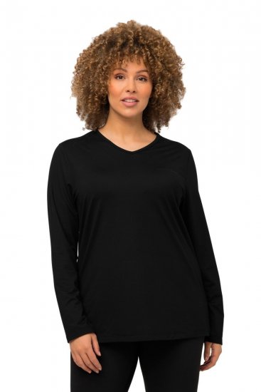Ulla Popken 751623 Sneldrogend skishirt Zwart - Skikleding - 