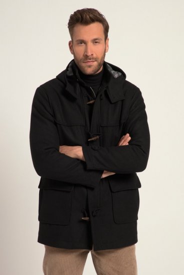 JP1880 Dufflecoat Water-repellent Black - Jassen - Grote Maten Herenjassen