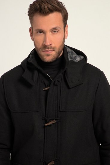 JP1880 Dufflecoat Water-repellent Black - Jassen - Grote Maten Herenjassen