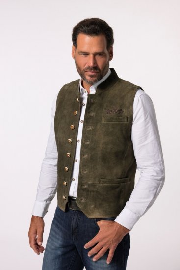 JP1880 Finest Goat Suede Traditional Vest Dark Brown - Trachten & Oktoberfest - Oktoberfest kleding in grote maten (Trachten)