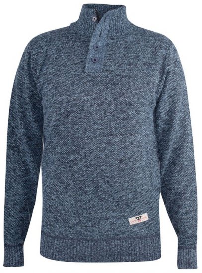 D555 Wilmington Zipper And Button Neck Sweater Blue - Sweaters & hoodies - Sweaters & Hoodies Grote Maten Heren
