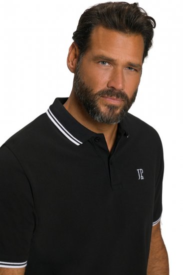 JP1880 802789 Poloshirt met witte contrastkraag Zwart - Polo shirts - Grote Maten Poloshirts Heren