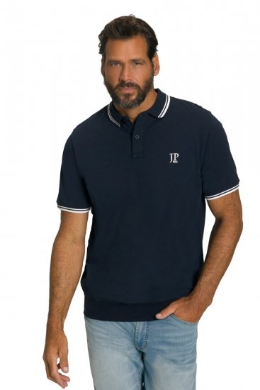 JP1880 802789 Poloshirt met witte contrastkraag Donkerblauw - Polo shirts - Grote Maten Poloshirts Heren