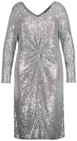 Ulla Popken 804863 Paillettenjurk met V-hals Zilver - Avondjurken - Grote maten avondkleding